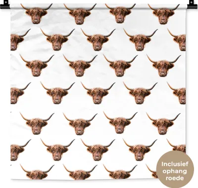 Produktbild von MuchoWow® Wandteppich Wandbehang Muster - Schottisches Hochlandrind - Tiere 60x60 cm Tapisserie Dekoration Wandtuch - Dekorationen - Wand Decke