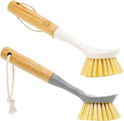 Obrázek produktu pro 2 sady ocelových kartáčů s dřevěnou rukojetí na kuchyňské náčiní, myčku nádobí a pánve