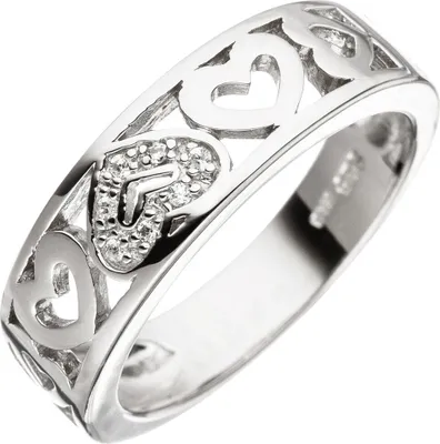 Produktbild von Ring Damenring mit Herzen aus 925 Silber mit Zirkonia weiß Fingerring Innenumfang 60mm  Ø19.1mm