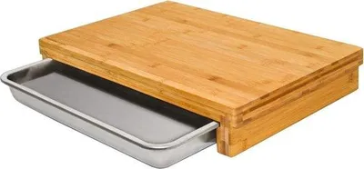 Image de Planche à découper en bambou 51 x 37 cm avec bac de récupération en acier inoxydable