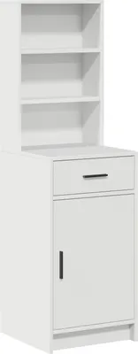 A white cabinet with shelves and a door.