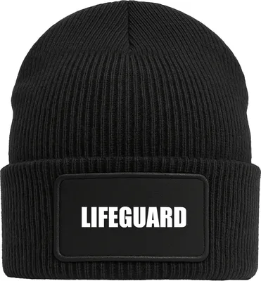 Produktbild von Huuraa Beanie Lifeguard Schriftzug Black doppellagige Polyacryl Mütze mit Patch Geschenkidee