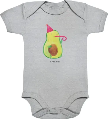 Produktbild von Mr. & Mrs. Panda Strampler Avocado Feier 12. - 18. Monat - Heather Grey - Geschenk, Fete, Party, Einteiler, babykleidung body, Babybody, overall baby, Feierlichkeit