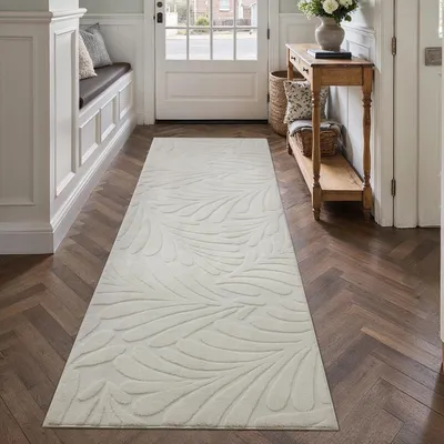 Productafbeelding van Antislip loper 60 x 180 cm in wit, machinewasbaar, met modern 3D-patroon