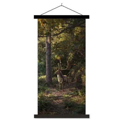 Produktbild von MuchoWow® Textilposter Hirsch - Geweih - Wald - Herbst 90x180 cm mit schwarzem Rahmen - Dekoration Wohnzimmer