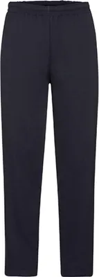 A pair of dark navy sweatpants is shown against a white background.