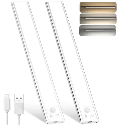 Produktbild von OUILA Unterbauleuchte Küche Led 31CM Schrankbeleuchtung mit Bewegungsmelder 3 Farbmodi Dimmbar Schrankleuchte LED USB-C Wiederaufladbar Lichtleiste für Küche Kleiderschrank Treppe Schrank 2 Stück