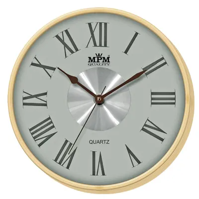 Obrázek produktu pro MPM-Quality Kavesta – Nástěnné kulaté hodiny plastové se sklem, minerální krycí sklíčko odolné proti poš, světle hnědé, průměr 30.2 cm