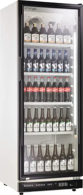 Produktbild von orange Getränkekühlschrank 360L, weiß/schwarz, LED-Beleuchtung