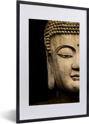 Produktbild von MuchoWow® MuchoWow® Gerahmtes Poster Buddha-Kopf - Statue - Schwarz 40x60 cm - Poster mit zchwarzem Bilderrahmen - Poster in Rahmen