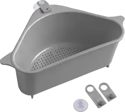 Produktbild von Intirilife Multifunktionales Spülbeckensieb Küchensieb Filterkorb aus Kunststoff in Grau - 24 x 14.2 x 10 cm - Zum Aufbewahren von Küchenutensilien Abwasch oder Schnittresten