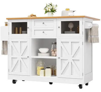 Immagine prodotto di Isola da cucina con piano di lavoro e portasciugamani, bianca, 140x70x93,5 cm