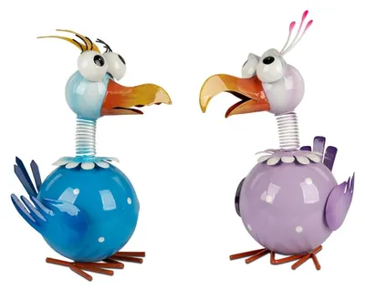 Produktbild von 2er Set Dekofiguren Lustiger Vogel blau + lila H. 22cm aus Metall Formano S26