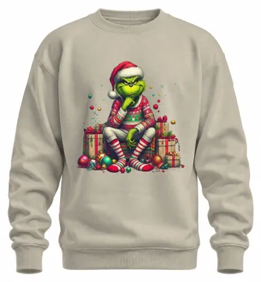 Imagen del producto de Camiseta de manga larga tipo sudadera, diseño retro uni, con la frase "Grinch", ideal como regalo divertido y original para Navidad. Disponible en color natural
