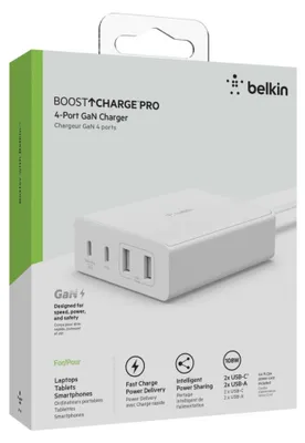 Immagine prodotto di Belkin BOOST CHARGE GaN - Alimentatore - 108 Watt - 4 porte di uscita (2 x USB, 2 x USB-C) - bianco