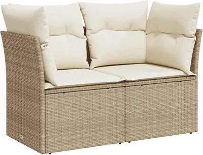 Produktbild von vidaXL Gartensofa mit Kissen 2-Sitzer Beige Poly Rattan