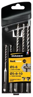 Immagine prodotto di Set di 5 punte per calcestruzzo SDS Plus Rockfaster - DIAGER - 1004A