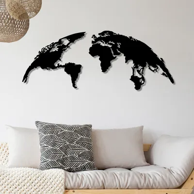 Obrázek produktu pro Wallity, Velká mapa světa, nástěnná dekorace, černá, kov, 150 x 59 cm
