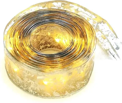 Image de Ruban de Noël Lumières féeriques Ruban doré Lumière chaude 50 LED Ruban de sapin de Noël pour décorations de Noël 164ft
