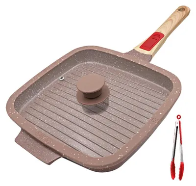 Bakplaat mit Deckel 26 cm, Keramik-Antihaft, Aluminium, Braun