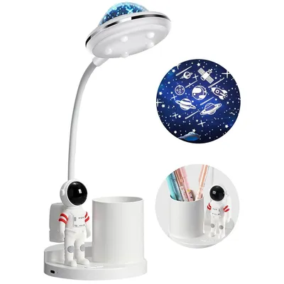Produktbild von Kinder LED Astronaut Schreibtischlampe, mit Projektor und Stifthalter, dimmbar, wiederaufladbar, ideal für Studentenwohnheim, Lernen und Lesen
