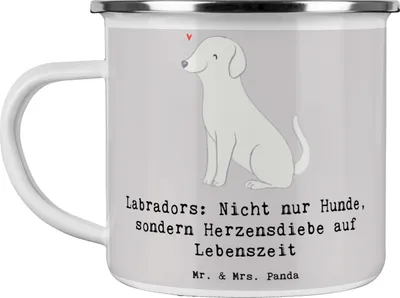 Produktbild von Mr. & Mrs. Panda Pott Labrador Herzensdiebe - Grau Pastell - Geschenk, Campingtasse, Herzensdieb, Apportieren, Emaille Tasse, Hunderasse, Seelenverwandter, Teetasse