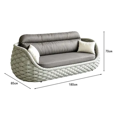 Image de ensemble de meubles de jardin 4 pièces en poly rotin - 2 fauteuils simples, 1 fauteuil 3 places, 1 table - résistant aux intempéries, imperméable, idéal pour le jardin, le balcon ou la terrasse