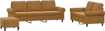 Zdjęcie produktu dla vidaXL 3-częściowa sofa z poduszkami brązowy aksamit