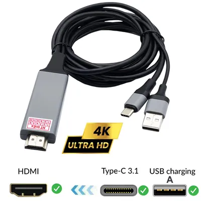 Produktbild von USB-C zu HDTV HDMI Adapter Kabel Stecker Grau bis zu 4K 2K UHD Audio Video für Sony Xperia 1, Sony Xperia XA1