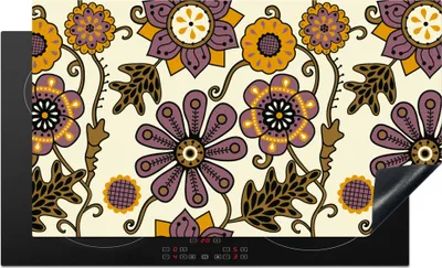 Produktbild von KitchenYeah© Herdabdeckplatte Blumen - Bohème - Vintage - Cartoon , 91x52cm, Küche Deko, Glaskeramikkochfeld Herdabdeckung, Abdeckplatte fùr Kochfeld