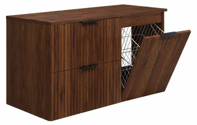 Image de Ensemble de meubles de salle de bain comprenant un panier à linge, en bois chêne finition "Craft" et poignées dorées, dimensions : 120 x 57 x 46 cm, Image générée par une IA
