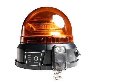 Obrázek produktu pro Výstražný AKU LED maják s dálkovým ovládáním, výdrž baterie až 16h, montáž na magnet, oranžový, 12-24V