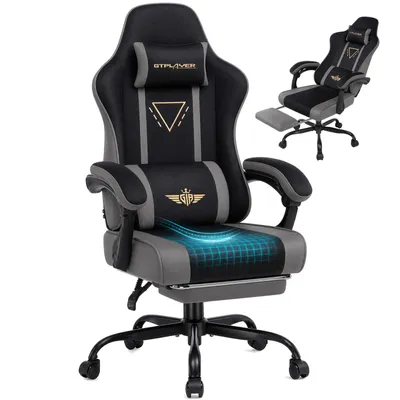 Produktbild von GTPLAYER Gaming Stuhl Ergonomischer Gaming Sessel Schreibtischstuhl mit Stoffoberfläche, Federsitzkissen, Verbindungsarmlehnen und Fußstütze 150KG, gr