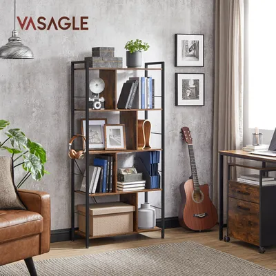 Immagine prodotto di VASAGLE Libreria, scaffale a 5 ripiani, scaffale da terra, scaffale da ufficio, ripiani aperti, design industriale, per soggiorno, camera da letto, ufficio, studio, home office, marrone vintage-nero LBC121B01
