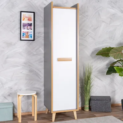 Produktbild von Schrank Caranx 2, Farbe: Weiß / Eiche / Anthrazit - Abmessungen: 195 x 47 x 55 cm (H x B x T)