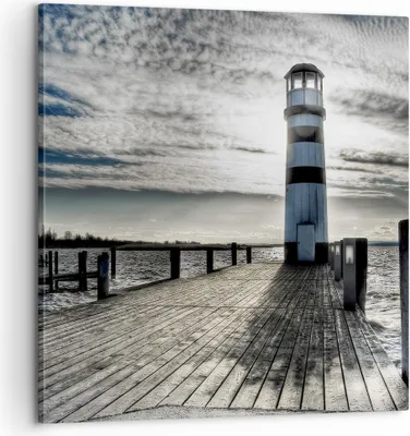 Produktbild von Bild auf Leinwand - Leinwandbild - See Leuchtturm Holzbrücke Wasser - 60x60cm - Wand Bild - Wanddeko - Leinwanddruck - Bilder - Kunstdruck - Wanddekoration - Leinwand bilder - Wandkunst - AC60x60-0330