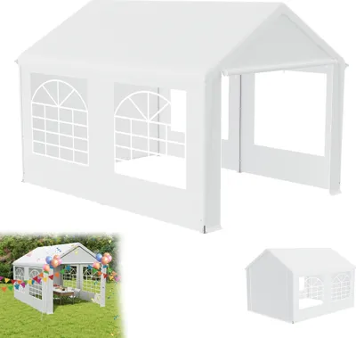 Obrázok produktu pre UISEBRT 3x4m prémiový párty stan pavilón s bočnými panelmi, vodotesný a zimovzdorný, záhradný stan s oknom v bočných stenách, veľký stan na svadby a záhradné párty, PE strecha, biely