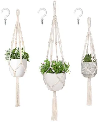 Immagine prodotto di Ganci per piante in macramè - Accessori per la casa in stile boho - Set da 3 pezzi