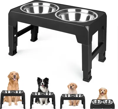 Image de Ecuelle pour chien pliable et 4 hauteurs réglables Mangeoire pour chien en acier inoxydable Mangeoire