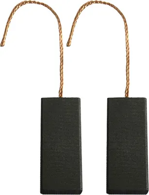 Two carbon brushes with copper wires attached, isolated on a white background.