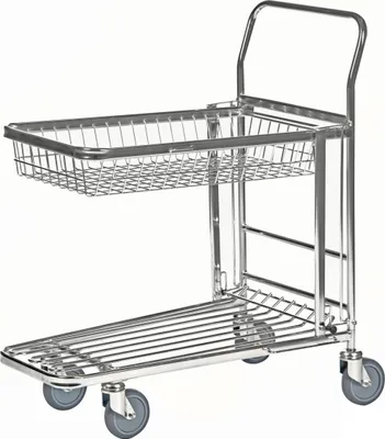 Produktbild von Kongamek Einkaufswagen mit 2 Böden und Gitterkorb 870x530x1010mm Gummi 300kg Tragkraft mit Bremse
