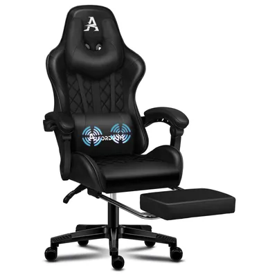 Zdjęcie produktu dla Fotel gamingowy premium ALFORDSON z podnóżkiem i podparciem lędźwi, ergonomiczna konstrukcja, pochylenie 150°, skórzany fotel do biura dla graczy, czarny