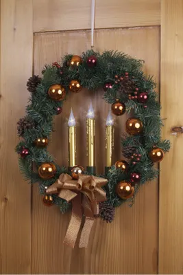 Weihnachtskranz mit LED-Beleuchtung, rot, 33 cm, rund