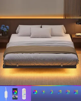 Obrázek produktu pro Rám postele VASAGLE 160 x 200 cm s LED osvětlením, portem USB-C, zásuvkovou lištou, do ložnice, nosnost až 500 kg, černý