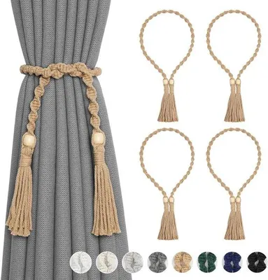 Zdjęcie produktu dla Tasiemki do zasłon w stylu boho-chic z bawełny, plecione spiralnie, ciemnobrązowe