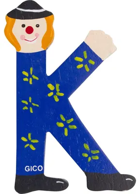 Holzbuchstabe Clown, 9 cm, für Kinderzimmertür, Buchstabe K