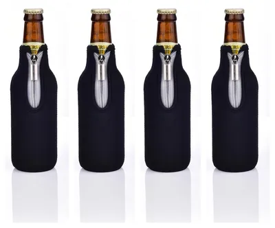 Bierflaschenhülle 4er-Pack, Neopren, 330 ml, schwarz, rutschfest