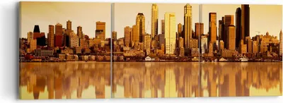 Produktbild von Bild auf Leinwand - Leinwandbild - Stadt Wolkenkratzer Wasser - 90x30cm - Wand Bild - Wanddeko - Leinwanddruck - Bilder - Kunstdruck - Wanddekoration - Leinwand bilder - Wandkunst - CA90x30-0118