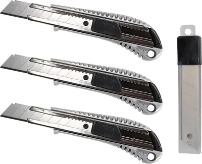 Produktbild von 3x Cuttermesser 18mm Teppichmesser mit 10 Klingen im Köcher