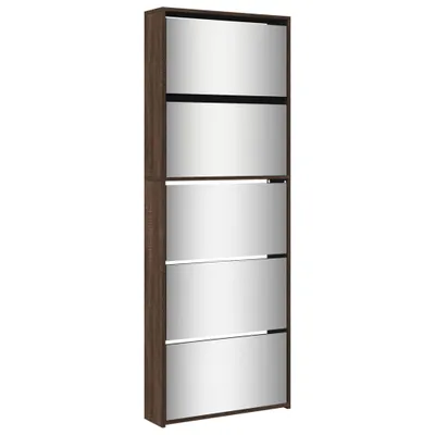 Produktbild von Schuhschrank mit Spiegel 5 Fächer Braun Eiche 63x17x169,5 cm
